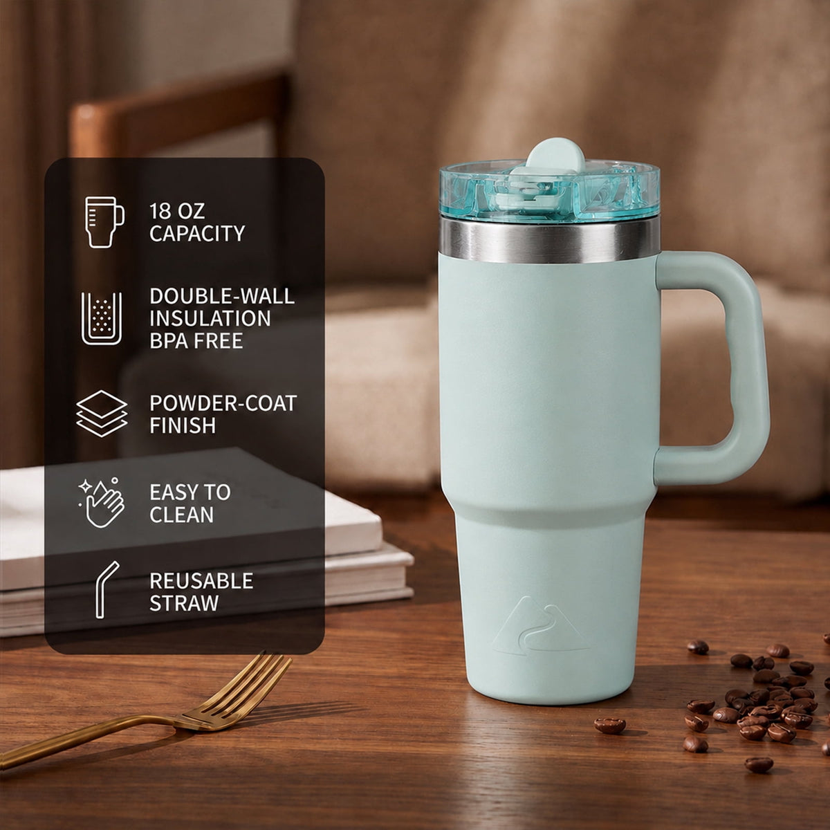 Ozark Trail 30 oz Stainless Steel Insulated Travel Tumbler with Handle and Flip Straw Lid, Rose Shimmer